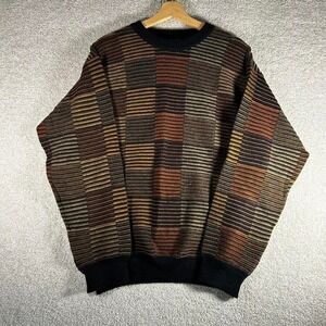 Vintage 100% merino wool earth tone multicolor patterned knit sweater